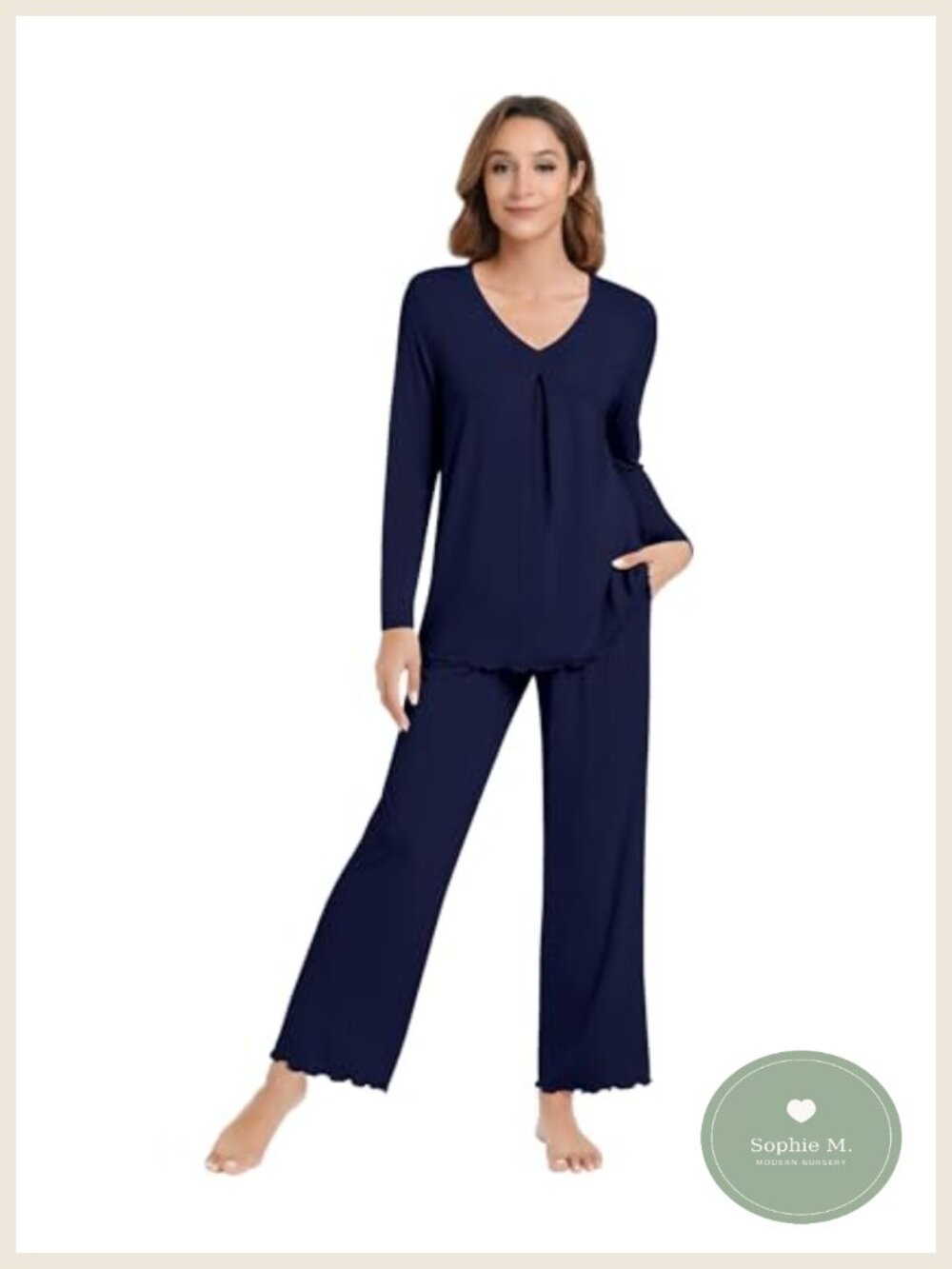 Women's 2 Piece Pajama Set Viscose Made from Bamboo Long Sleeve V Neck Sleepwear